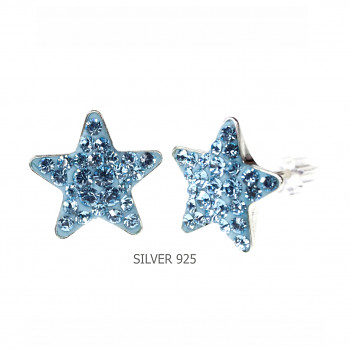 Earrings sparkly STAR Earposts 10mm AQUAMARINE Ag925 Swarovski Crystals