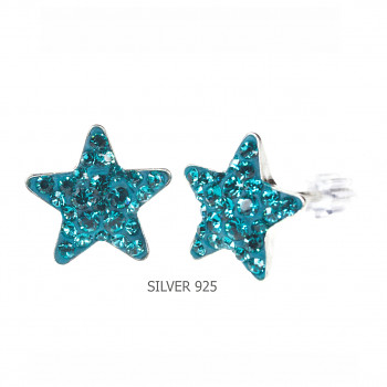 Earrings sparkly STAR Earposts 10mm BLUE ZIRCON Ag925 Swarovski Crystals
