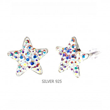 Earrings sparkly STAR Earposts 10mm CRYSTAL AB Ag925 Swarovski Crystals