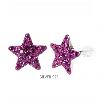 Earrings sparkly STAR Earposts 10mm FUCHSIA Ag925 Swarovski Crystals