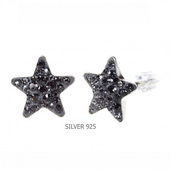 Earrings sparkly STAR Earposts 10mm SILVER NIGHT Ag925 Swarovski Crystals