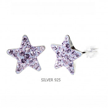 Earrings sparkly STAR Earposts 10mm VIOLET Ag925 Swarovski Crystals