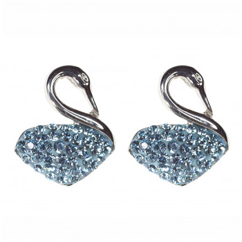 Earrings sparkly SWAN Earposts 16mm, AQUAMARINE Stailnless Steel Swarovski Crystals