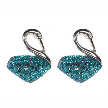 Earrings sparkly SWAN Earposts 16mm, BLUE ZIRCON Stailnless Steel Swarovski Crystals