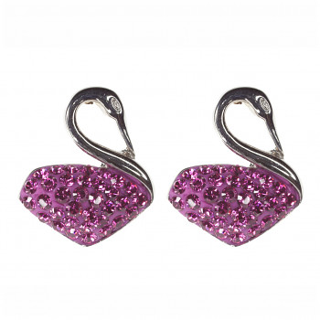 Earrings sparkly SWAN Posts 16mm, FUCHSIA Stailnless Steel Swarovski Crystals