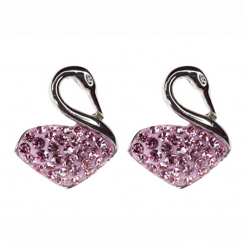 Earrings sparkly SWAN Posts 16mm, LIGHT ROSE Stailnless Steel Swarovski Crystals