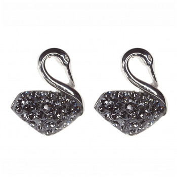 Earrings sparkly SWAN Posts 16mm, SILVER NIGHT Stailnless Steel Swarovski Crystals