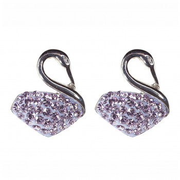 Earrings sparkly SWAN Posts 16mm, VIOLET Stailnless Steel Swarovski Crystals