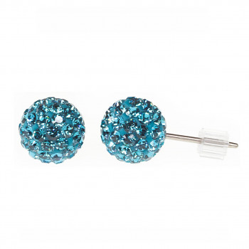 Earrings sparkly BALL Earposts 6mm, INDICOLITE Swarovski Crystals, titanium pin (chatons discoball)