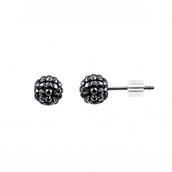 Earrings sparkly BALL Earposts 6mm, JET HEMATITE Swarovski Crystals, titanium pin (chatons discoball)