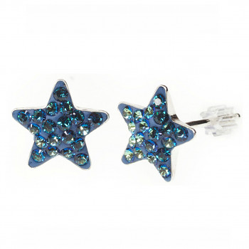 Earrings sparkly STAR Earposts 10mm, BERMUDA BLUE Ag925 Swarovski Crystals