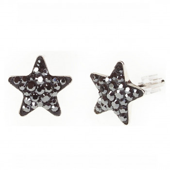 Earrings sparkly STAR Earposts 10mm, JET HEMATITE Ag925 Swarovski Crystals