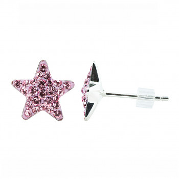 Earrings sparkly STAR Earposts 10mm, LIGHT ROSE Ag925 Swarovski Crystals