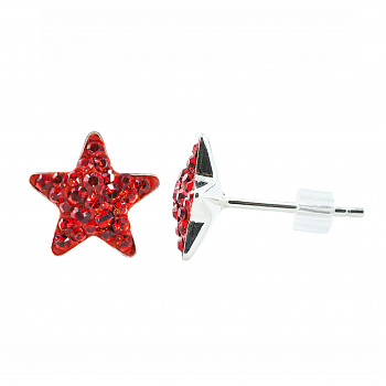 Earrings sparkly STAR Earposts 10mm, LIGHT SIAM Ag925 Swarovski Crystals