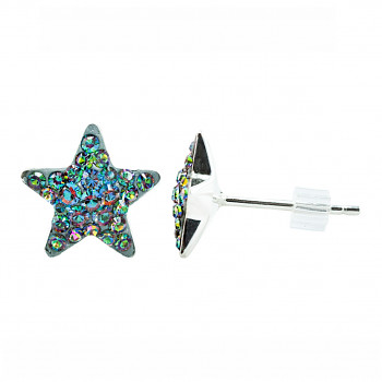 Earrings sparkly STAR Earposts 10mm, VITRAIL MEDIUM Ag925 Swarovski Crystals