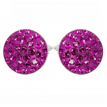 Earrings sparkly RIVOLI Earposts 10mm FUCHSIA Ag925