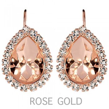 Leverback Earrings STRASS PEAR 14mm ROSE GOLD