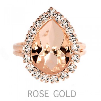 Ring STRASS PEAR 14mm ROSE GOLD Plated