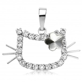 Pendant CAT+flower Rhodium 6mm Plated